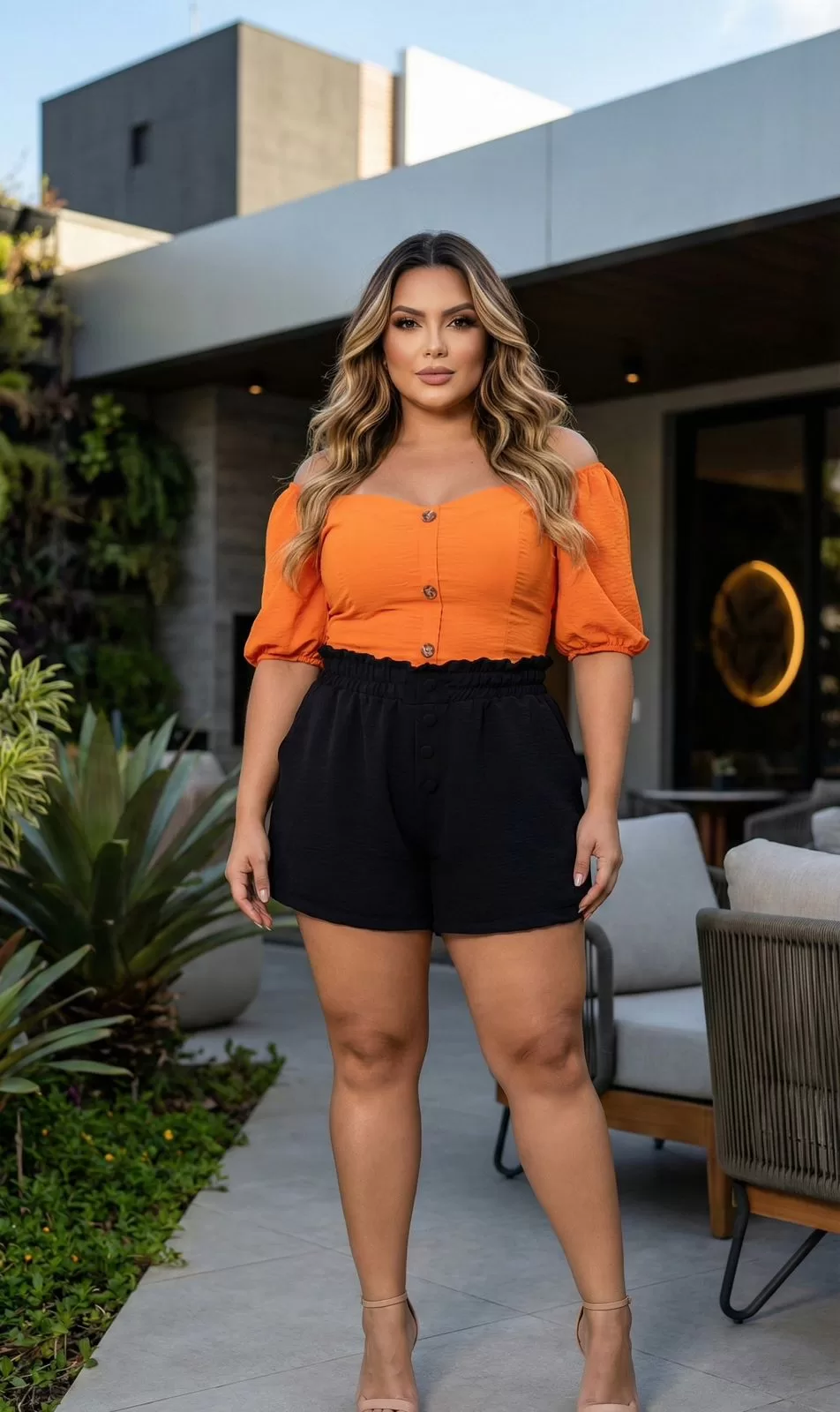 Short Clochard Feminino Elegante com Botões