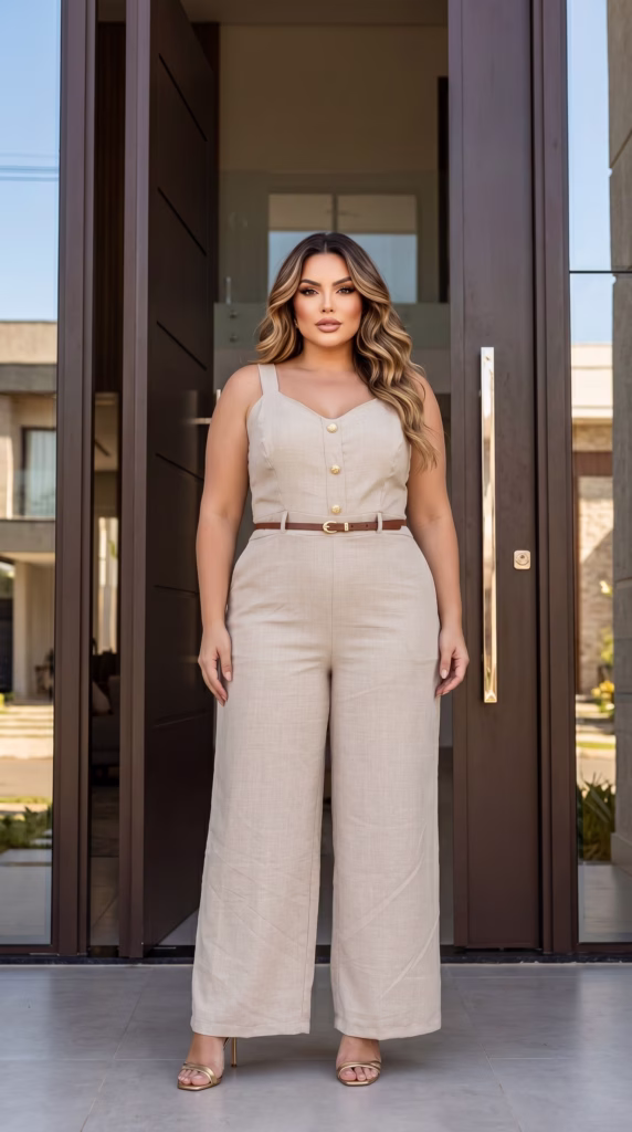 Macacão Longo Feminino Linho com Elastano Elegante e Confortável