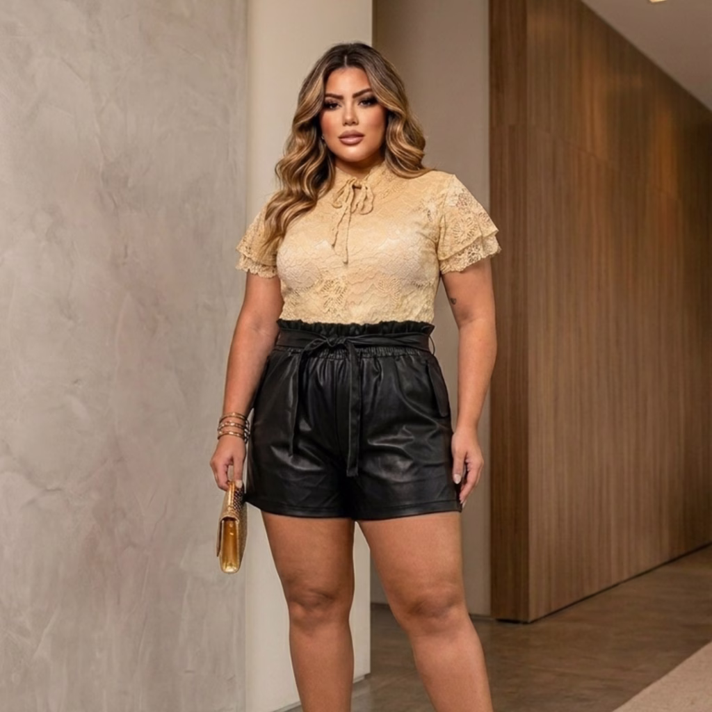Blusa Gravatinha Renda Premium Plus Size Blusa Gravatinha Renda Premium Plus Size
