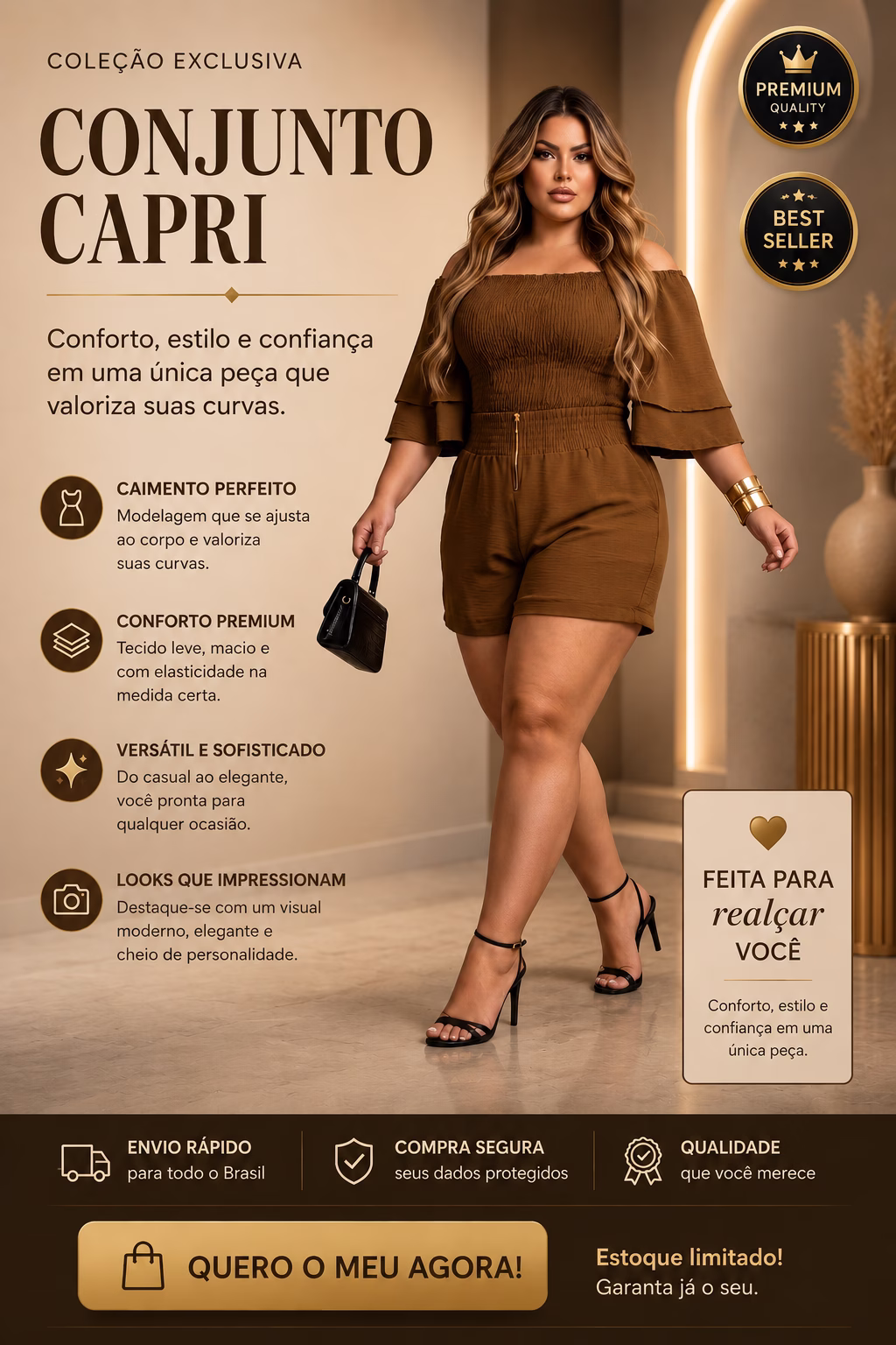 Conjunto Capri Alfaiataria e Elastec Modelagem Premium Moda Plus Size - Imagem 2