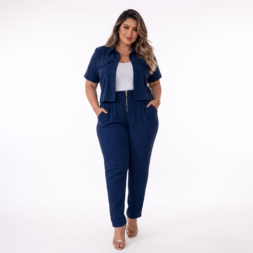 Calça Plus Size Alfaiataria Eridan Cós Elástico e Zíper Dourado Premium (G ao GG do 44 ao 54) - Imagem 2