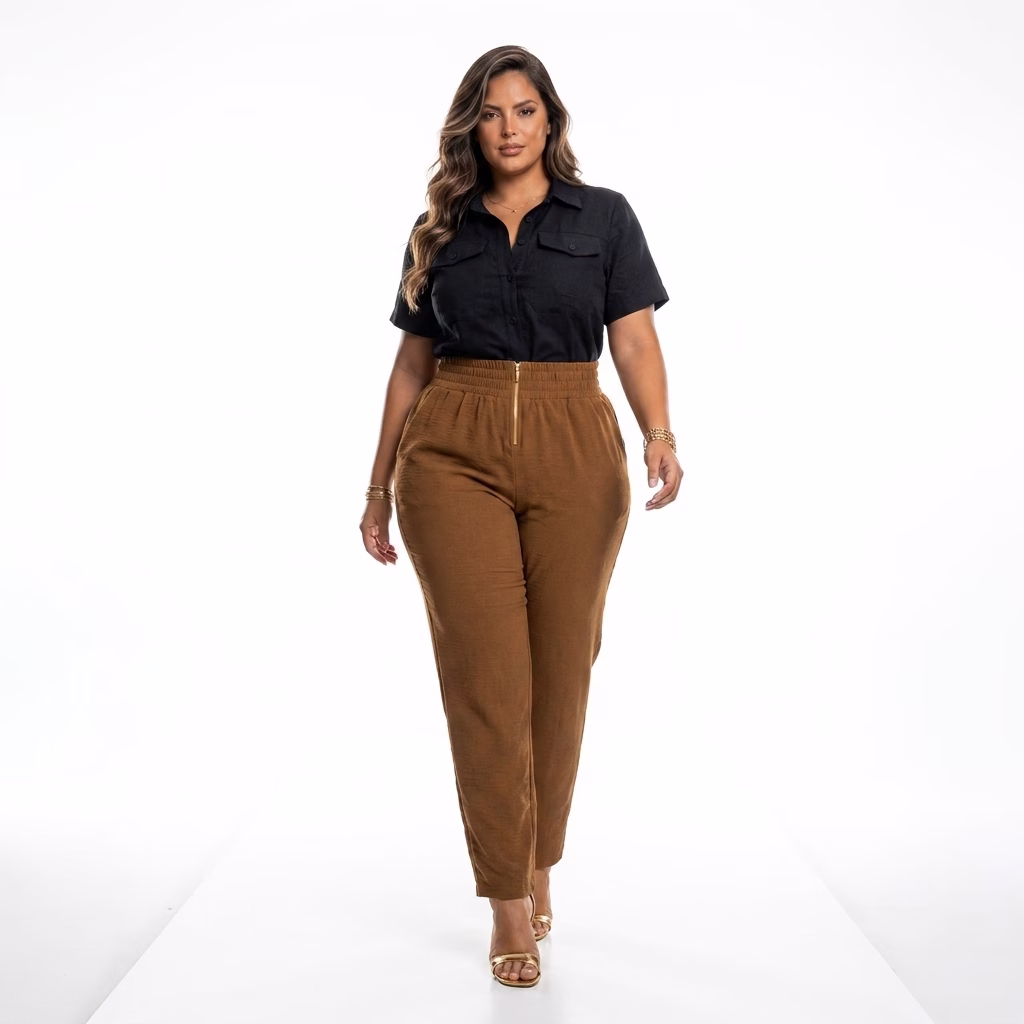 Calça Plus Size Alfaiataria Eridan Cós Elástico e Zíper Dourado Premium (G ao GG do 44 ao 54) - Imagem 10