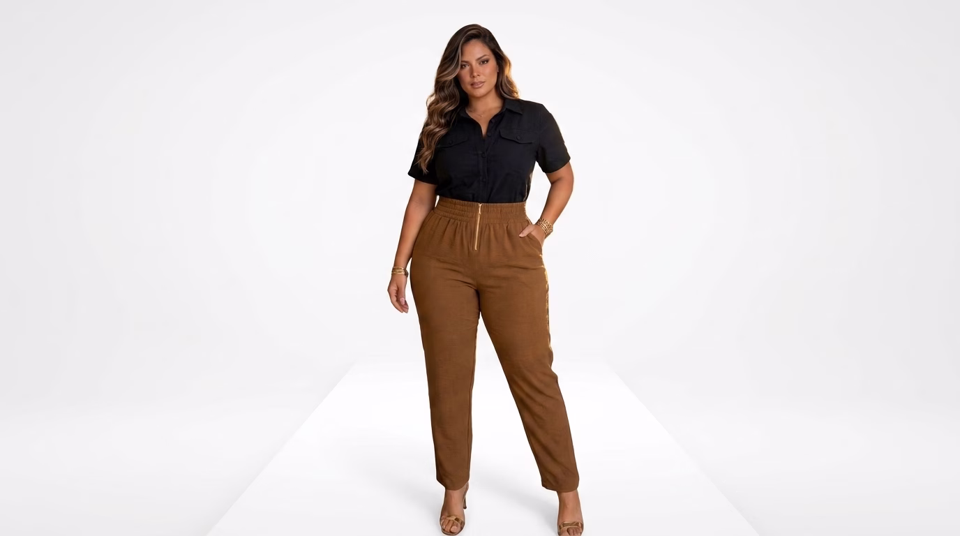 Calça Plus Size Alfaiataria Eridan Cós Elástico e Zíper Dourado Premium (G ao GG do 44 ao 54) - Imagem 13