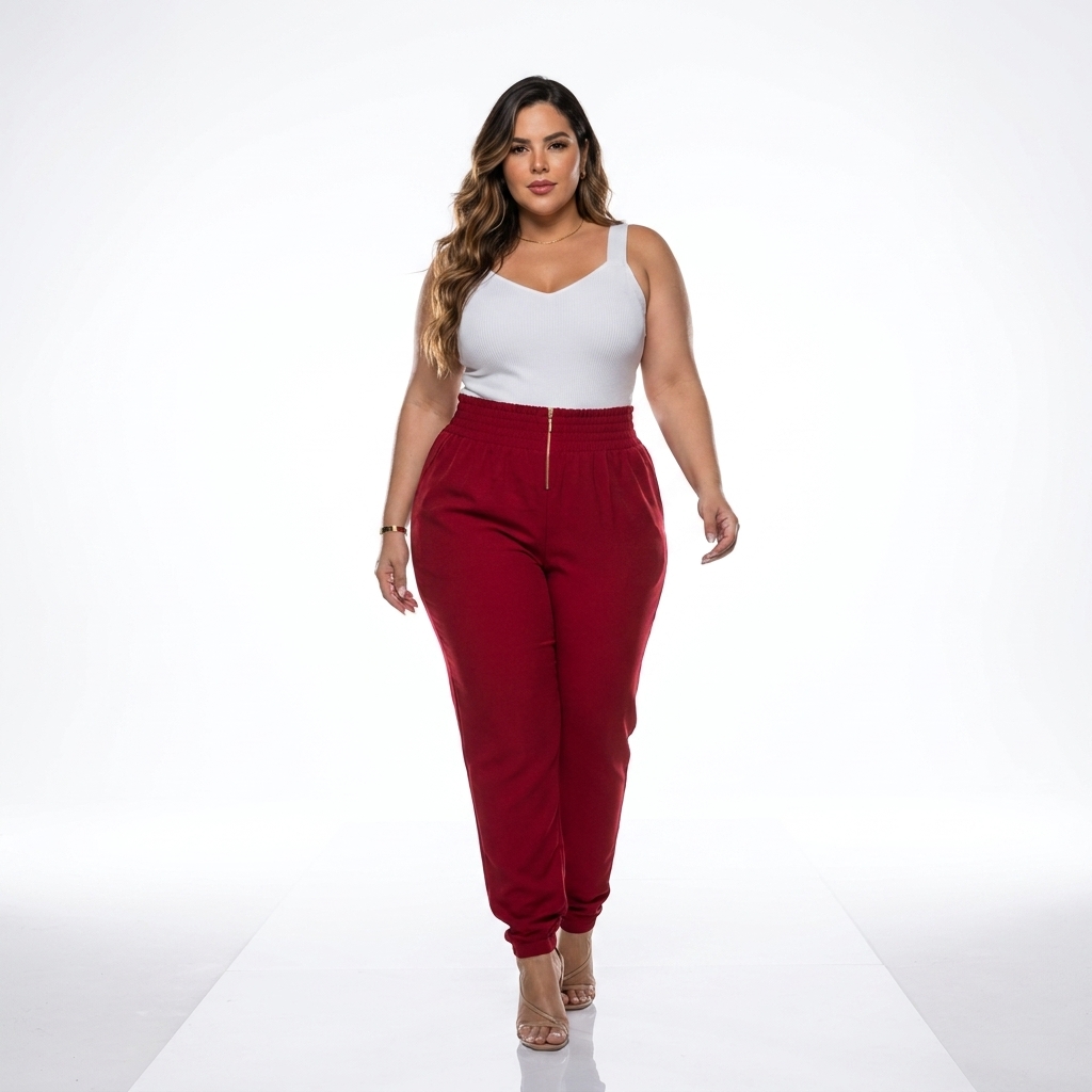 Calça Plus Size Alfaiataria Eridan Cós Elástico e Zíper Dourado Premium (G ao GG do 44 ao 54)