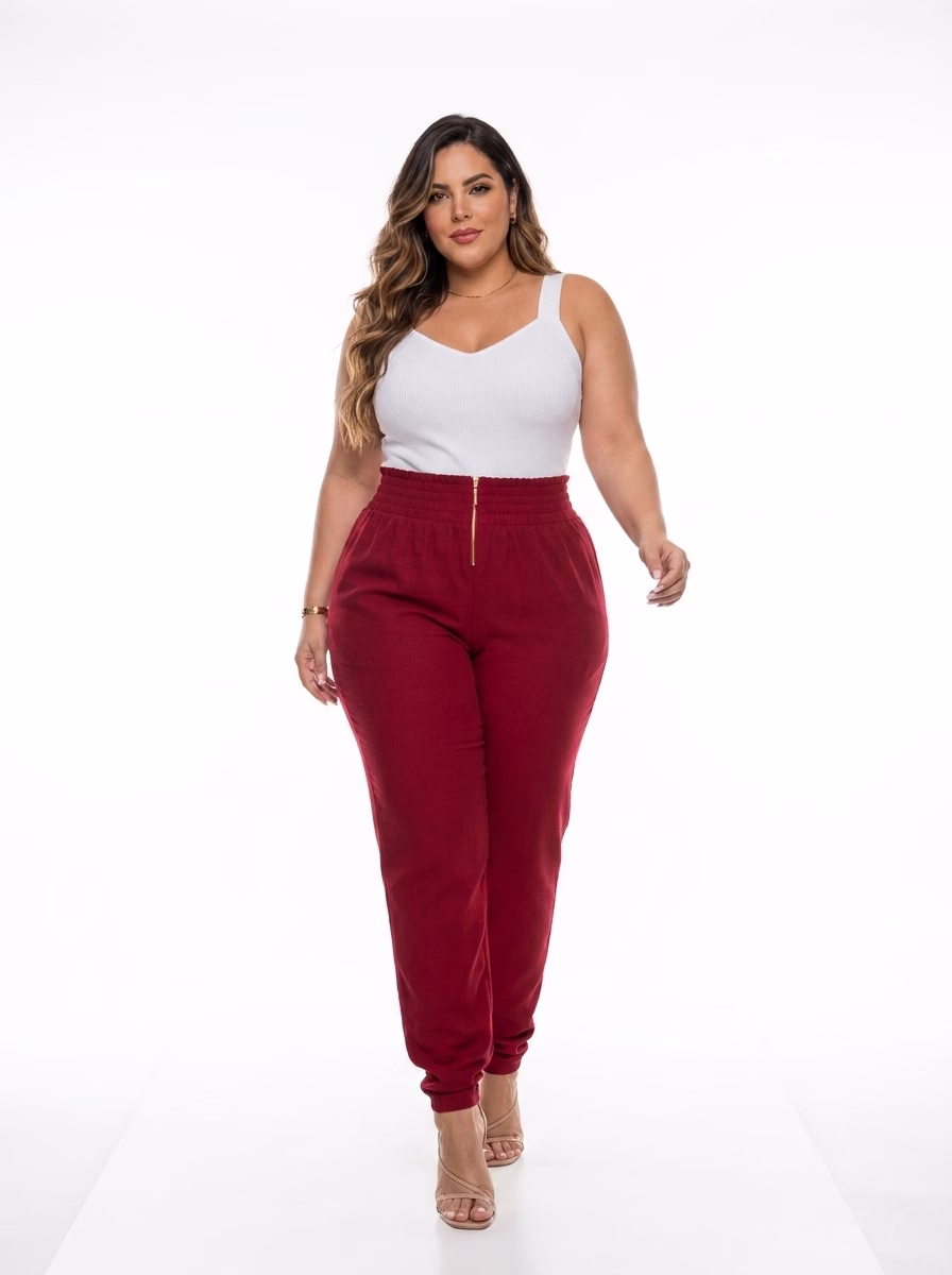 Calça Plus Size Alfaiataria Eridan Cós Elástico e Zíper Dourado Premium (G ao GG do 44 ao 54) - Imagem 31