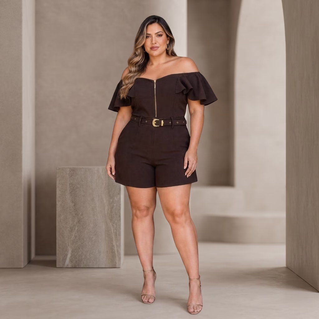 Macaquinho Eva Plus Size com Cinto | Tamanho 44 ao 54 13 Macaquinho Eva Plus Size com Cinto | Tamanho 44 ao 54 - Imagem 13