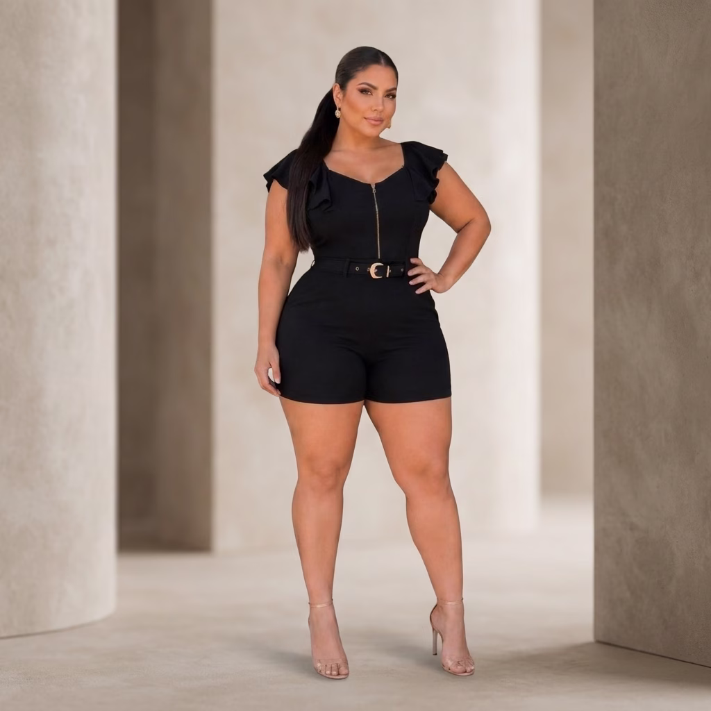 Macaquinho Eva Plus Size com Cinto | Tamanho 44 ao 54 11 Macaquinho Eva Plus Size com Cinto | Tamanho 44 ao 54 - Imagem 11
