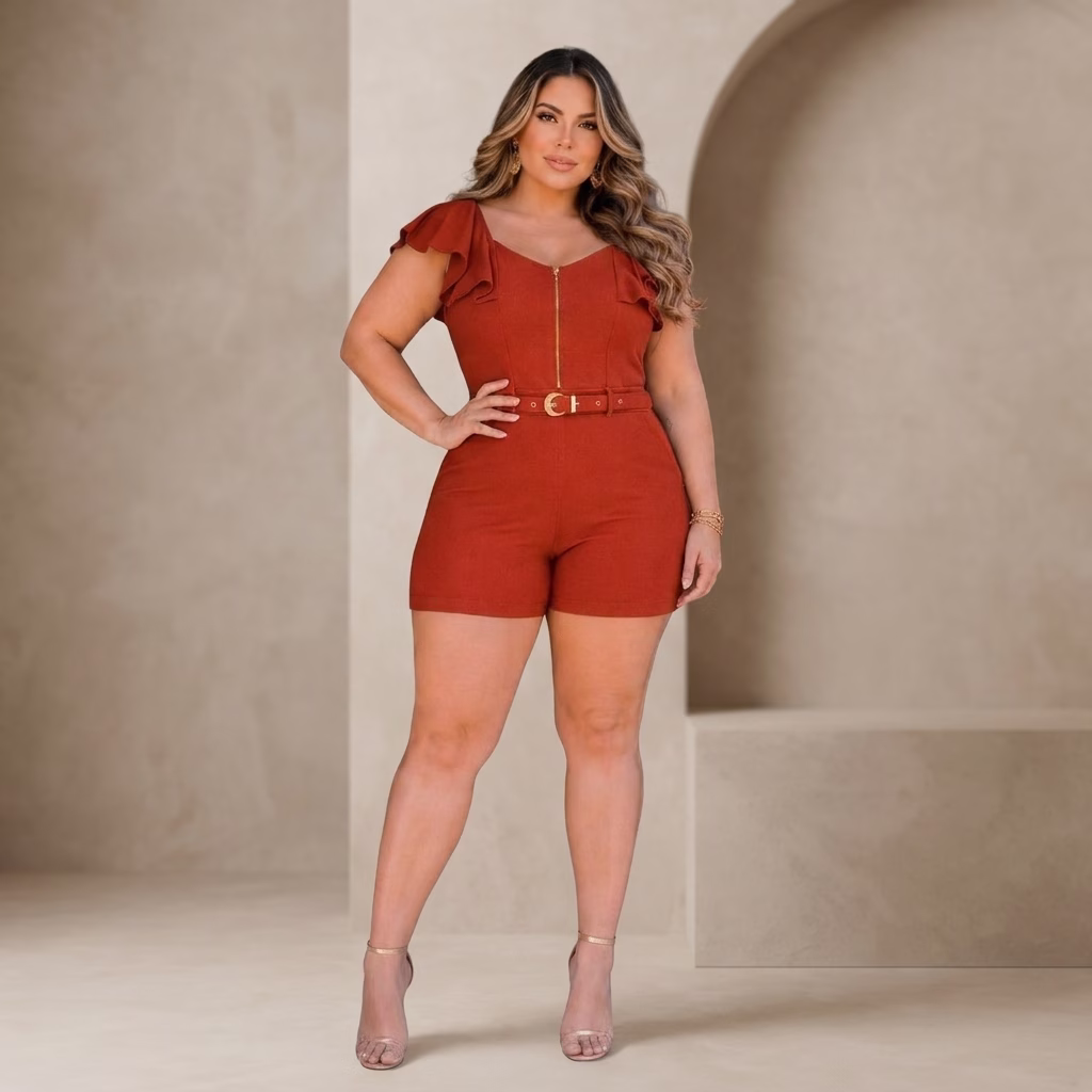 Macaquinho Eva Plus Size com Cinto | Tamanho 44 ao 54 7 Macaquinho Eva Plus Size com Cinto | Tamanho 44 ao 54 - Imagem 7