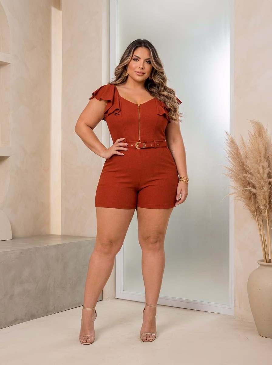 Macaquinho Eva Plus Size com Cinto | Tamanho 44 ao 54 8 Macaquinho Eva Plus Size com Cinto | Tamanho 44 ao 54 - Imagem 8