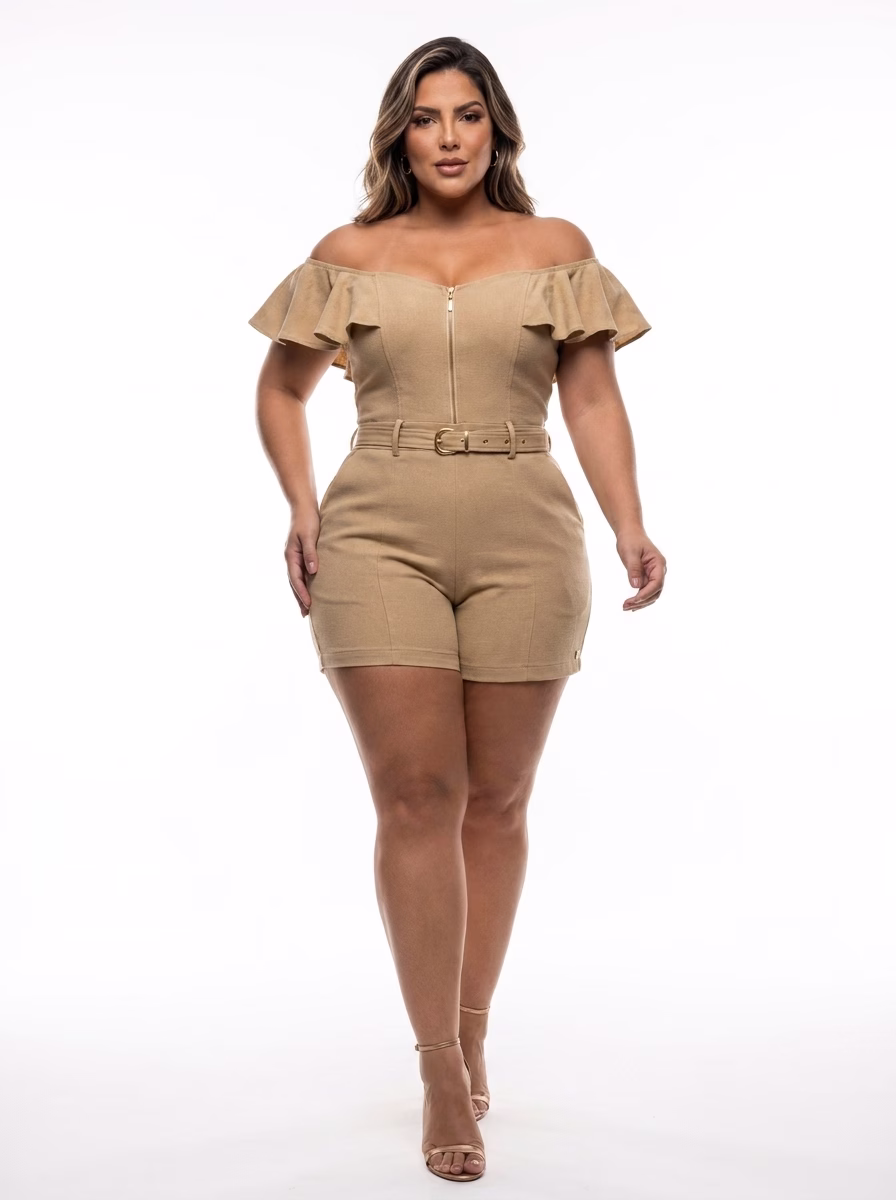 Macaquinho Eva Plus Size com Cinto | Tamanho 44 ao 54 34 Macaquinho Eva Plus Size com Cinto | Love Restrita