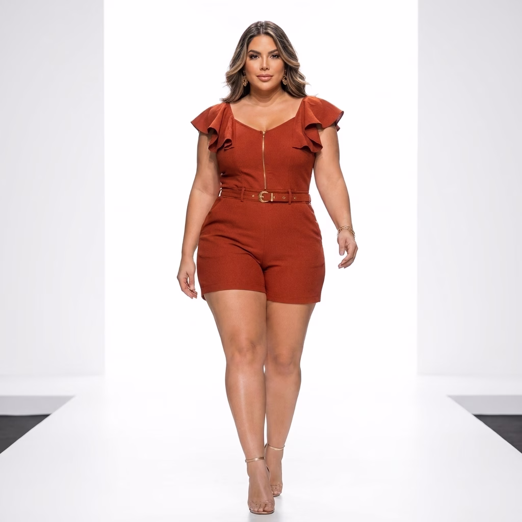 Macaquinho Eva Plus Size com Cinto | Tamanho 44 ao 54 15 Macaquinho Eva Plus Size com Cinto | Tamanho 44 ao 54 - Imagem 15