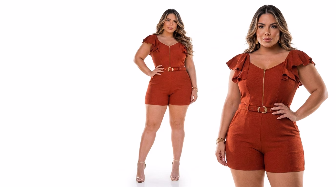 Macaquinho Eva Plus Size com Cinto | Tamanho 44 ao 54 18 Macaquinho Eva Plus Size com Cinto | Tamanho 44 ao 54 - Imagem 18